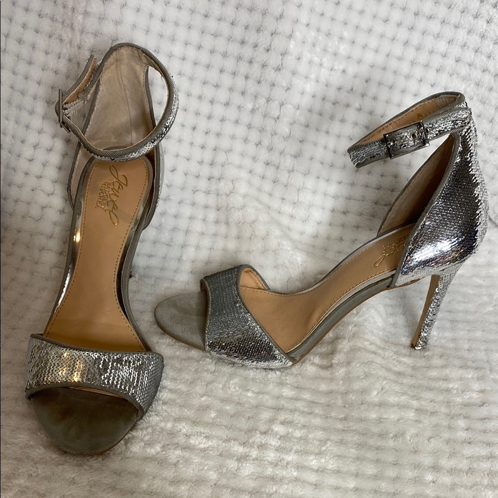 Jewel Badgley Mischka Silver High Heel Sequins Shoes
